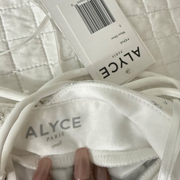 Alyce Paris White Starry Sequin Gown With Deep V-Neck & Cross Strap Back S - Picture 5 of 14